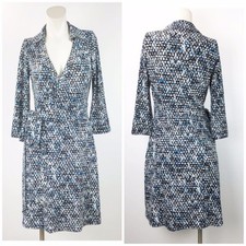 Ann Taylor 2 Womens Blue Black Print Long Sleeve Wrap Dress