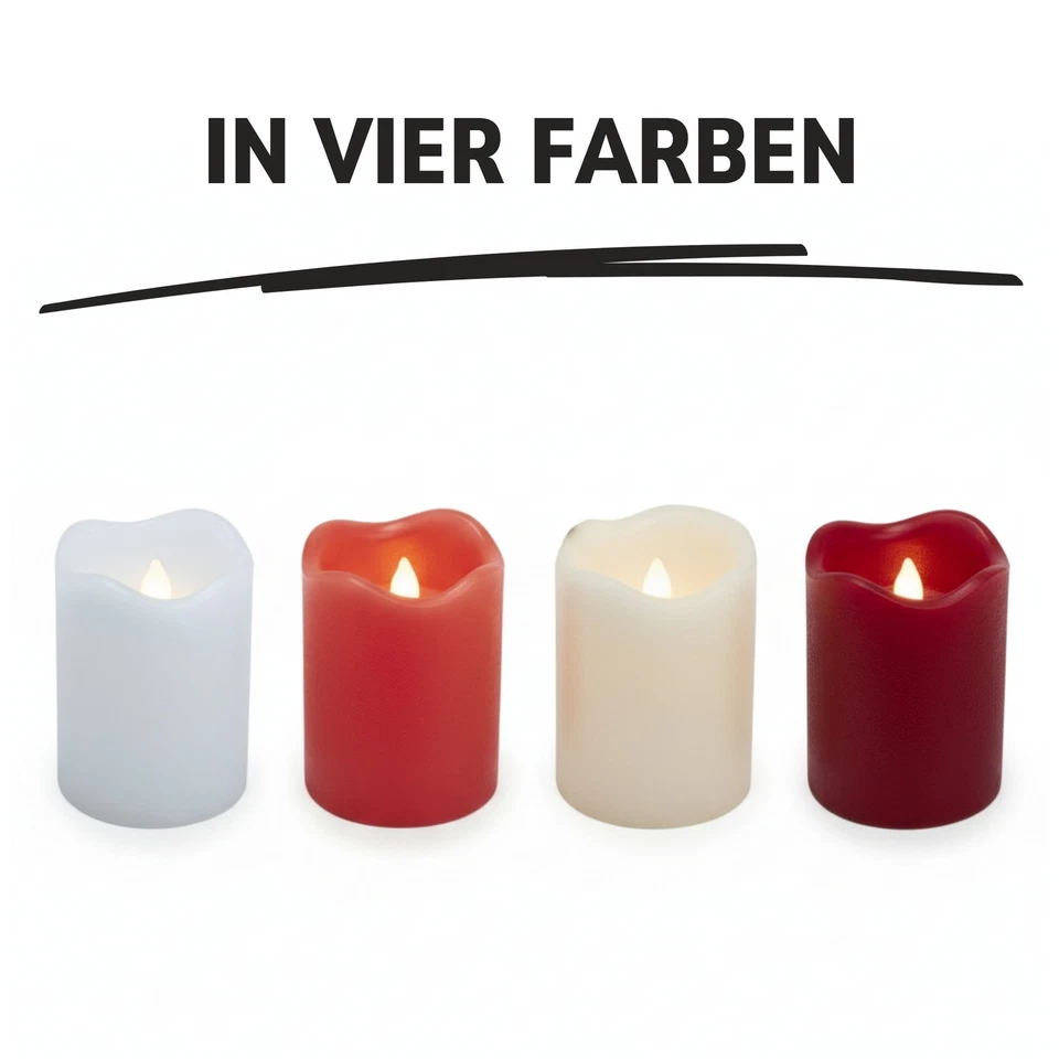 4x LED-Kerze 4er-Set mit Timer Kerzenlicht Echtwachskerze Hellrot Ø 5 x 7cm - Bild 4 von 4