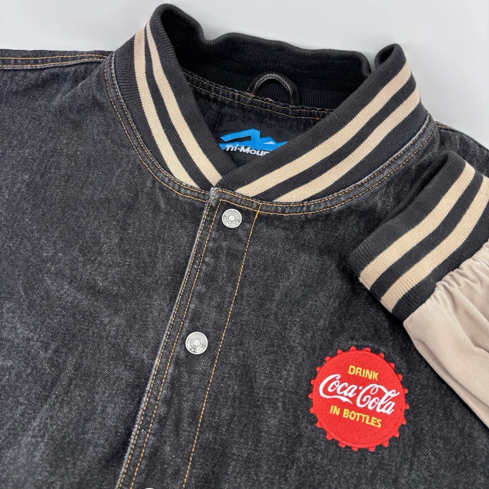 Chaqueta Universitaria Denim Coca Cola Años 90 De Colección Para Hombres 4XL Negra Tostada Logo Bombardero MUY RARA Foto 3 de 4