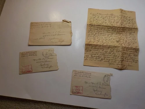 4 WW2 Letters France 118th Infantry Soldier Lot Spokane Washington Military WWII