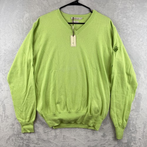 Peter Millar Pullover Herren Medium Grün V-Ausschnitt Baumwolle Kaschmir Pulli Logo Golf - Bild 2 von 11