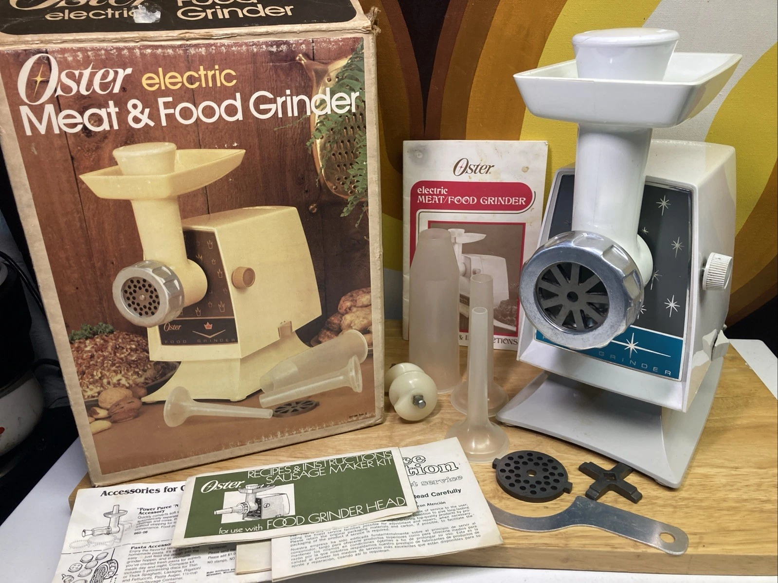 Oster ‘79 Food & Meat Grinder MCM Starburst 996-28 Complete Sausage Accessories
Opens in a new windo