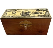 Wooden Lock Box Bank $1 Million Bill Lid Cash Box Redwood Style w Key