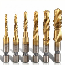 6 PCS Combination Drill and Tap Set, Professional HSS Titanium Thread Tap Drill