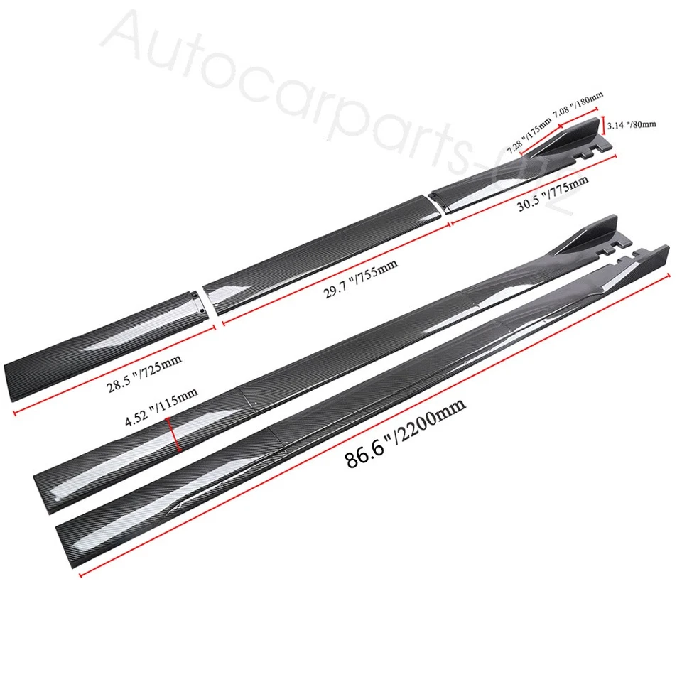86.6" Carbon Style Side Skirt Splitter Rocker Lip For Pontiac Fiero 1984-1988 Foto 4 de 4