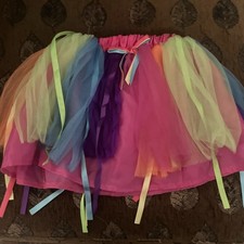 Girls Rainbow Tulle Elastic Tutu Skirt Costume with Ribbons