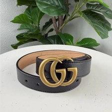 Gucci GG Marmont Black Leather Belt Authentic Pre Owned