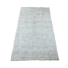 3'1"x5' Light Gray Afghan Angora Oushak Vines Design Hand Knotted Wool Rug 22929