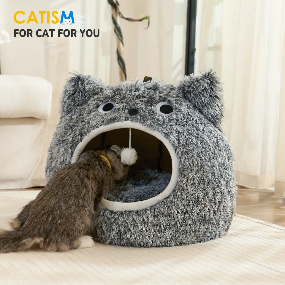 Comfortable Soft Plush Cat Bed Cave Hooded Pet Bed for Dogs Cats Self Warming - Image 4 of 4
