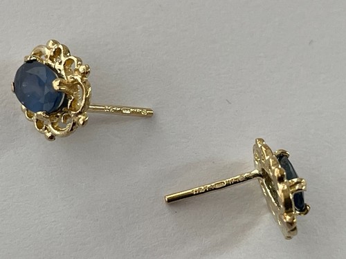 1ct Sapphire Earrings 9ct Gold Openwork Sapphire Stud Vintage Earrings - 第 11/14 張圖片
