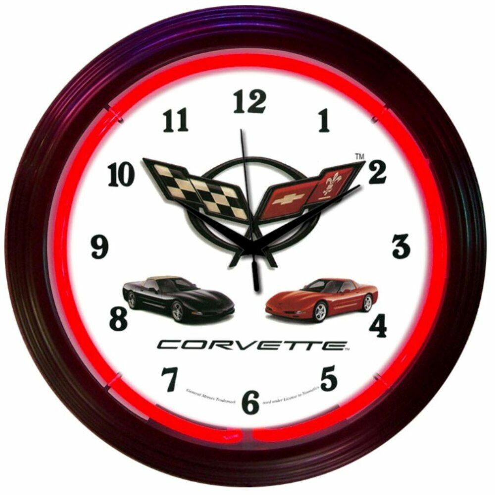 Chevrolet Corvette C5 Logo Red Neon Hanging Wall Clock 15" Diameter 8CORVX
