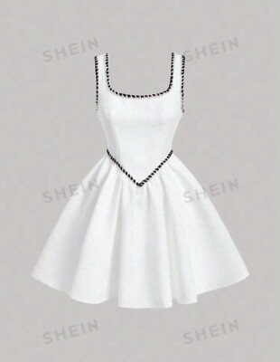 SHEIN MOD Women's SquareNeckline Dress With Piping | eBay