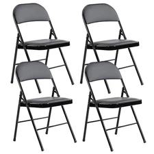 Set of 2/4 Faux Leather Folding Chairs with Soft Sponge Cushion - Easy to Store