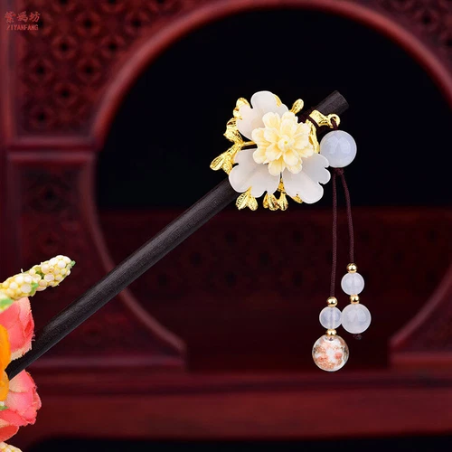 Chinese Hanfu Stick Hairpin Beaded Tassel Step Shake Headdress Flower Kanzashi - Picture 16 of 16