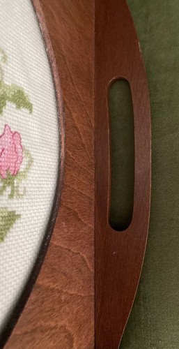 Vintage Needlepoint In Wooden Display Tray with Glass Pink Flowers 16 1/2 X12” - Picture 3 of 14