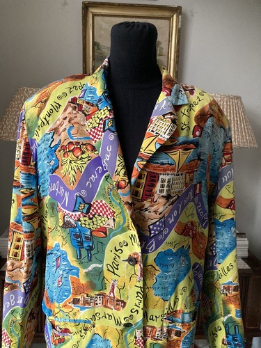 Ladies 80s silk jacket vintage 10 graphic Maps Brett Harrison M Box Jacket - Picture 2 of 13