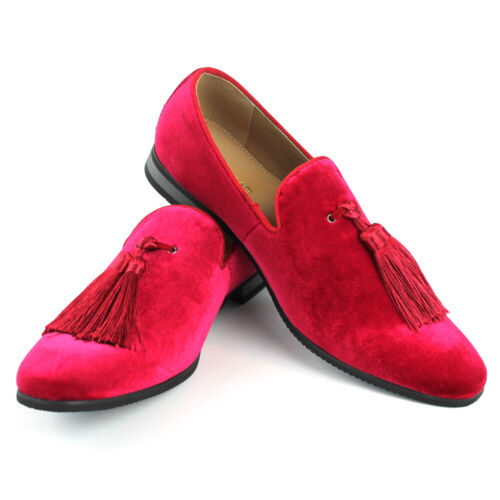 Velvet Slip On Loafers Handmade Tassel Modern Formal Mens Dress Shoes By AZAR - Afbeelding 1 van 37