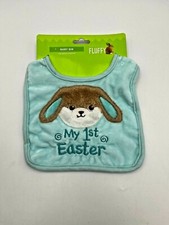 Happy Go Fluffy My First 1st Easter Bib Blue Plush Bunny 0-12M. NEW