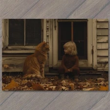 Art Print Girl Orange Cat Weird Creepy Pet Old Vibe Unusual Cute Scary Strange