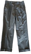 Lands' End Mens Pleated Cuffed Wool Pants Charcoal Gray 34x32 Traditional Fit