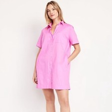 NWT! Old Navy Vivid Begonia Pink Cotton Button-Down Mini Shirt Dress - Large