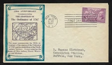 #795 3c Ordinance of 1787 -Bi-Color Cachet- FDC New York 1937