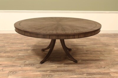 72-Inch Blonde Pedestal Table with Brass and Herringbone Inlays