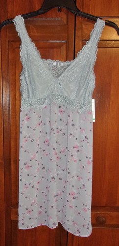 Charteuse Intimates Gray & Pink Sheer Lace Chemise Nightgown Sz Large - NEW/TAG