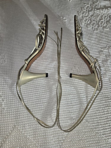 Vintage Yves Saint Laurent Gold Sandals Leather Strappy Heels Shoes Sz 7.5(8)YSL - Picture 7 of 10