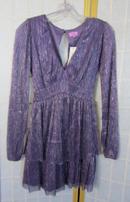 NWT Francesca's Metallic Poly Women's Ruffle Long Sleeve Party Dress Women's M