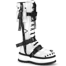 White Platform Cargo Utility Pocket Straps Cyber Goth Mens Combat Boots Demonia
