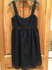 New DOLCE & GABBANA Black Cotton Linen Floral Eyelet Lace A Line Dress Size 42