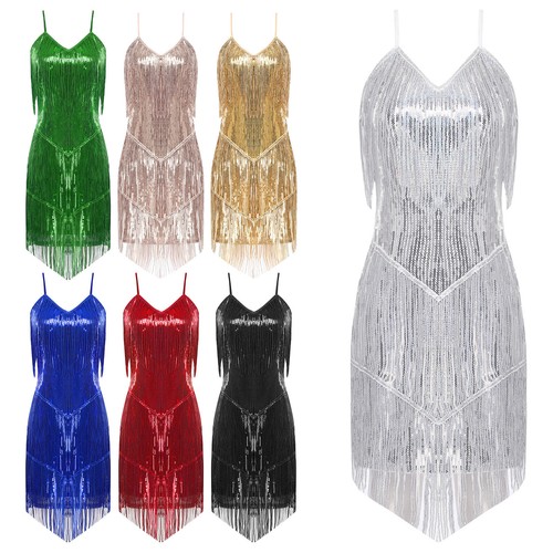 inhzoy Damen Latein Kleid Glänzende Fransenkleid Tanzkleid Salsa Tango Kleider - Bild 2 von 97