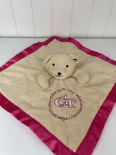 Georgia Tech Baby Fanatic Security Lovey Bear Blanket Lovie 13” X 13” Pink Satin