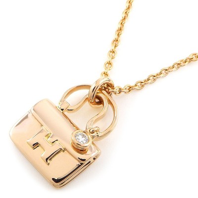 HERMES Necklace Amulet Constance Bag Motif Point Diamond 750