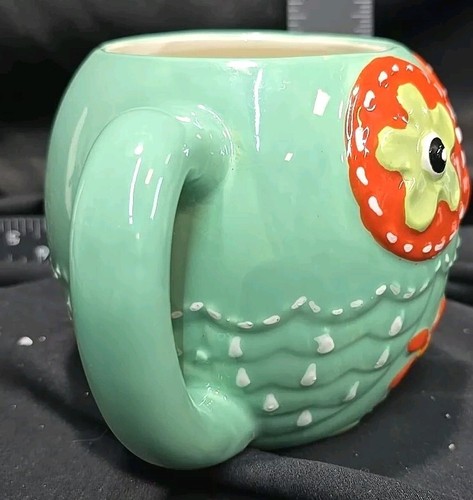 Cracker Barrel OWL Mug Cute, Bright, Large 20oz. Mug Aqua, Coral Flowers - Picture 3 of 9