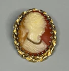 Vintage Cameo Brooch Costume Jewelry Gold Tone Twisted Edges