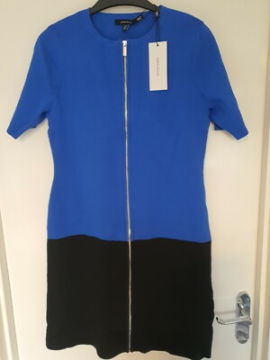 Karen Millen Zip Colour Block Strickkleid blau/schwarz Größe L