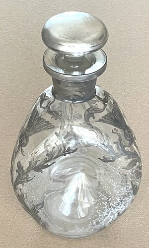 ANTIQUE SILVER VICTORIAN HAND PAINTED PINCH WHISKY DECANTER (small chip at top) - Picture 2 of 9