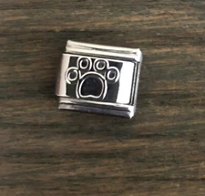 NOS Silver Paw Print Italian Modular Charm Bracelet Link 9mm