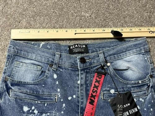 Reason Boys Shorts 8-20 Size 14 Bermuda Distressed Slim Fit Stretch Denim Blue - Picture 3 of 12