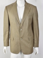 OSCAR DE LA RENTA Silk  Wool Tan Beige Houndstooth 2-Button Blazer 42L