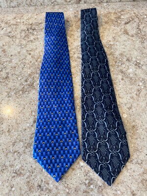Lanvin Paris Designer Luxury 100% Silk Neck Ties Lot of 2 Made in France