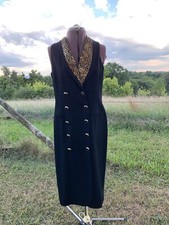 VINTAGE Danny & Nicole Sleeveless Fit & Flare Dress Size 10P Black Leopard USA