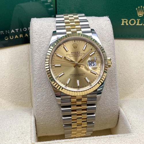 Montre Rolex Datejust 36 mm 126233 or jaune 18 carats cadran champagne B&P 2023 - Photo 2 sur 6
