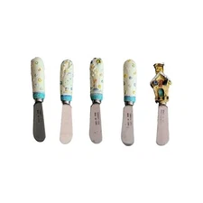 Set Of 5 Ceramic Cheese Butter Jam Knives Spreaders Stainless Steel 