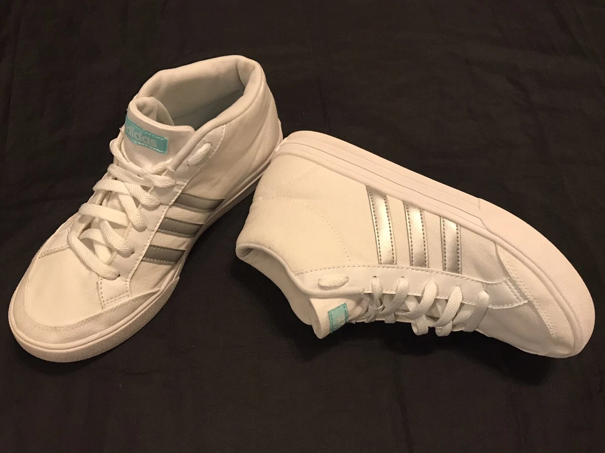 Adidas Womens NEO VS Set Mid White Silver Stripes BC0001 Canvas Shoes Size 7.5 | eBay