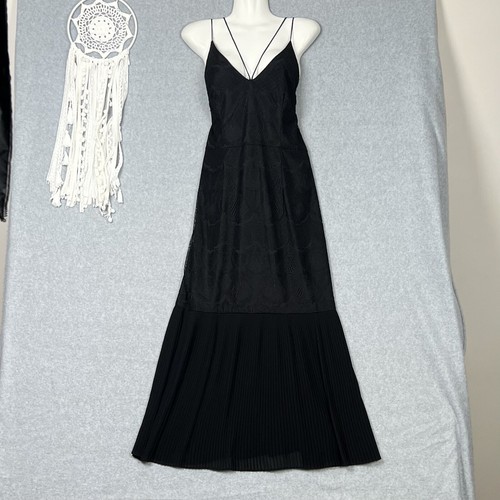 Cooper St Maxi Dress Womens 12 M Black Lace Pleated Trim Strappy Cocktail Formal