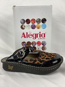 EUC Alegria ALG Mule Clogs Calf Hair Size 42 US 11 Leopard 