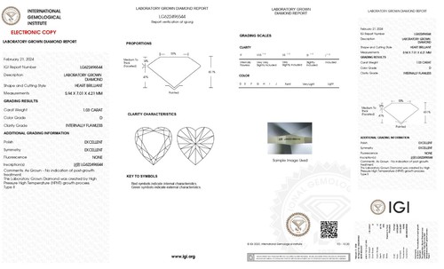 Diamante coração 1,03 ct cultivado em laboratório certificado IGI - Picture 2 of 2